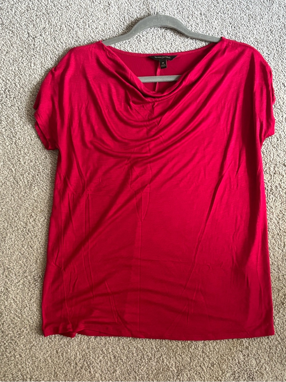 Banana Republic True Red Draped Neck Short Sleeve Top